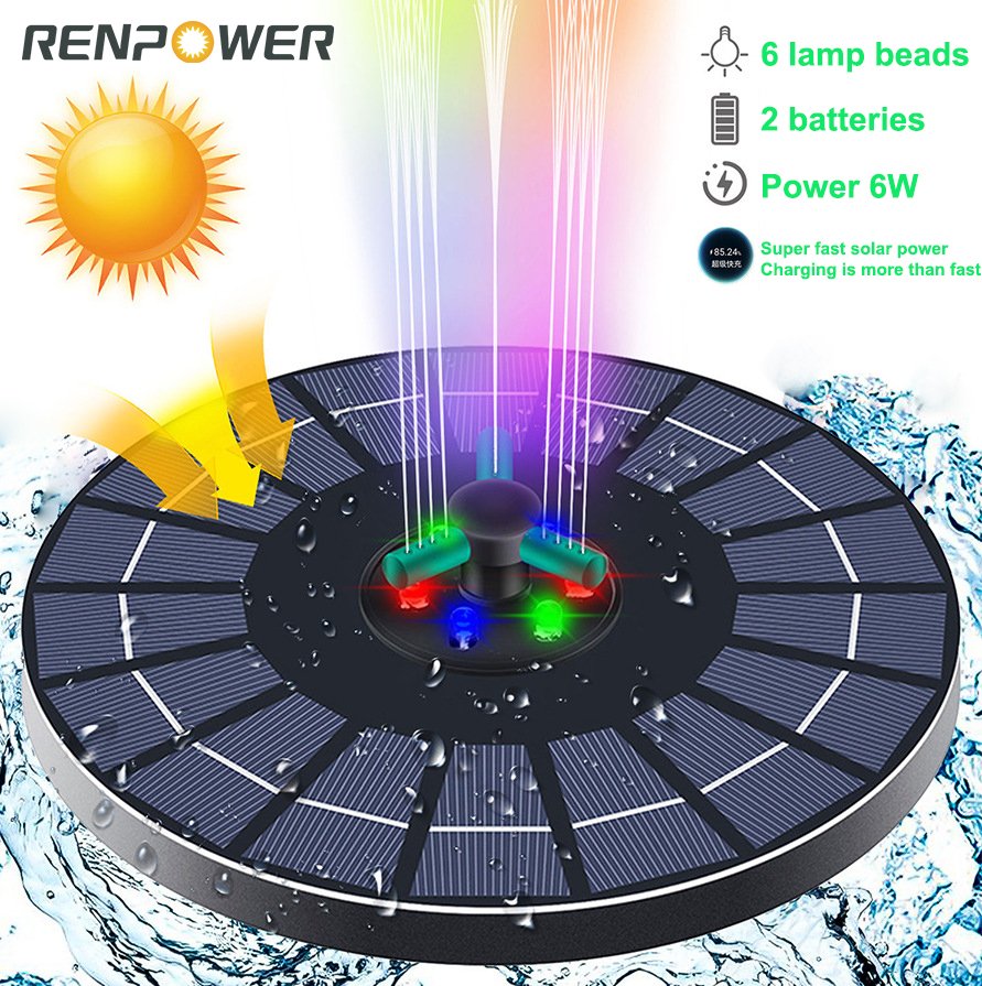 色付きライト付きソーラー噴水4W6W回転ノズルは、庭の造園用の電気を保存できますフローティングウォーターポンプ噴水